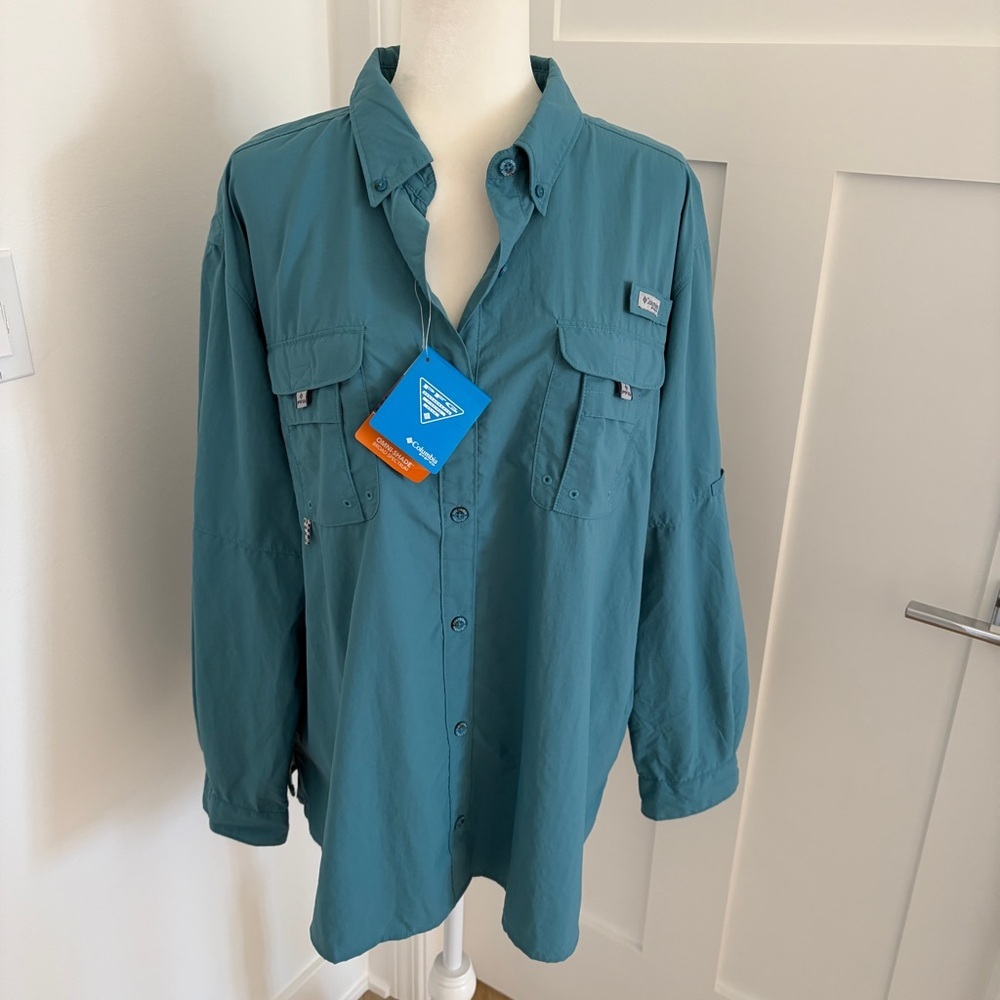 Columbia Bahama LS Fishing Shirt Womens 3X Omni Shade PFG Teal NWT Vented*D5